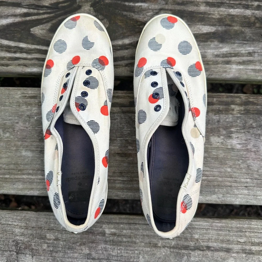 Kate Spade x Keds Polka Dot Canvas Sneakers Casual Cream Orange Blue Size 8